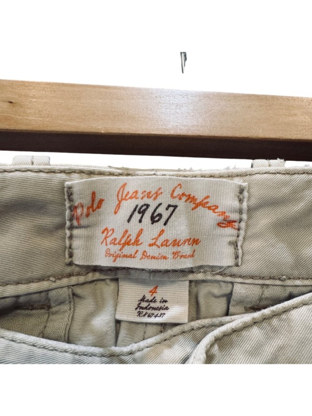 Ralph Lauren Wide Leg Pants Women's 4 Distressed Light Khaki Cotton Low Rise Y2K - Picture 4 of 10